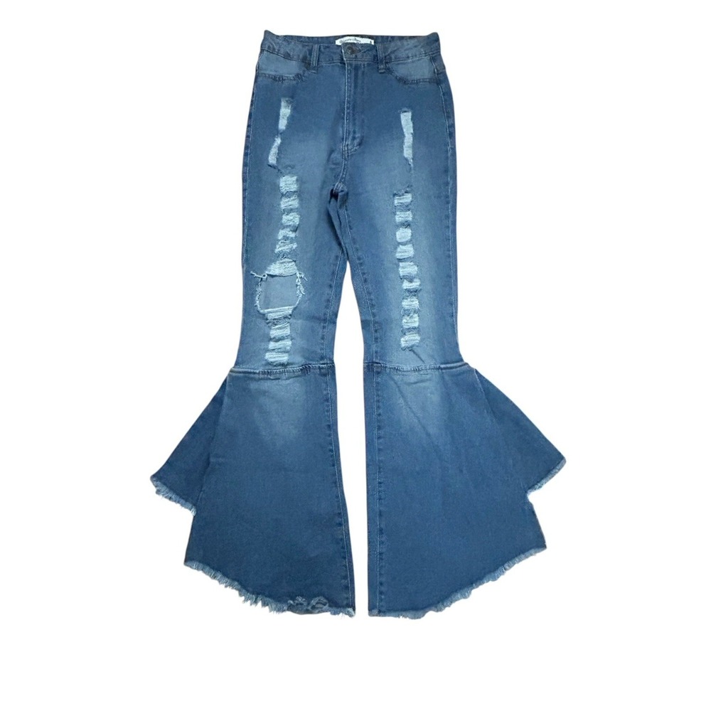 Highway Jeans Women's Size 5 Distressed Flare Leg Denim Raw Hem Blue